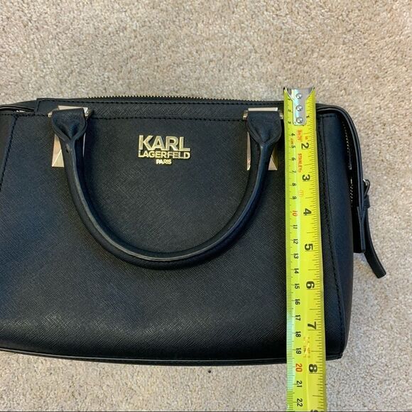 KARL Lagerfeld black leather gold hardware crossbody shoulder bag purse - Picture 10 of 11